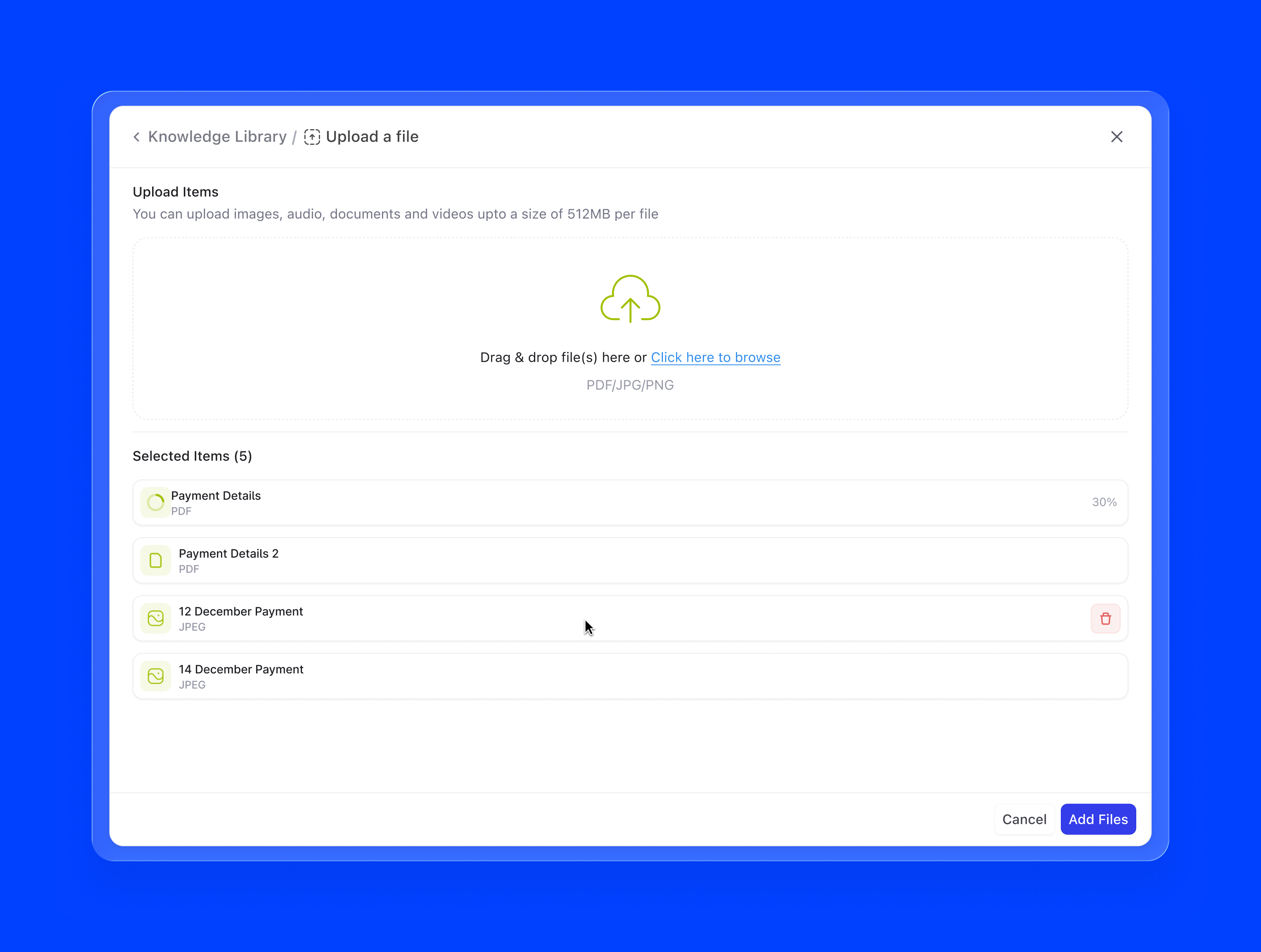 Add knowledge — upload a file