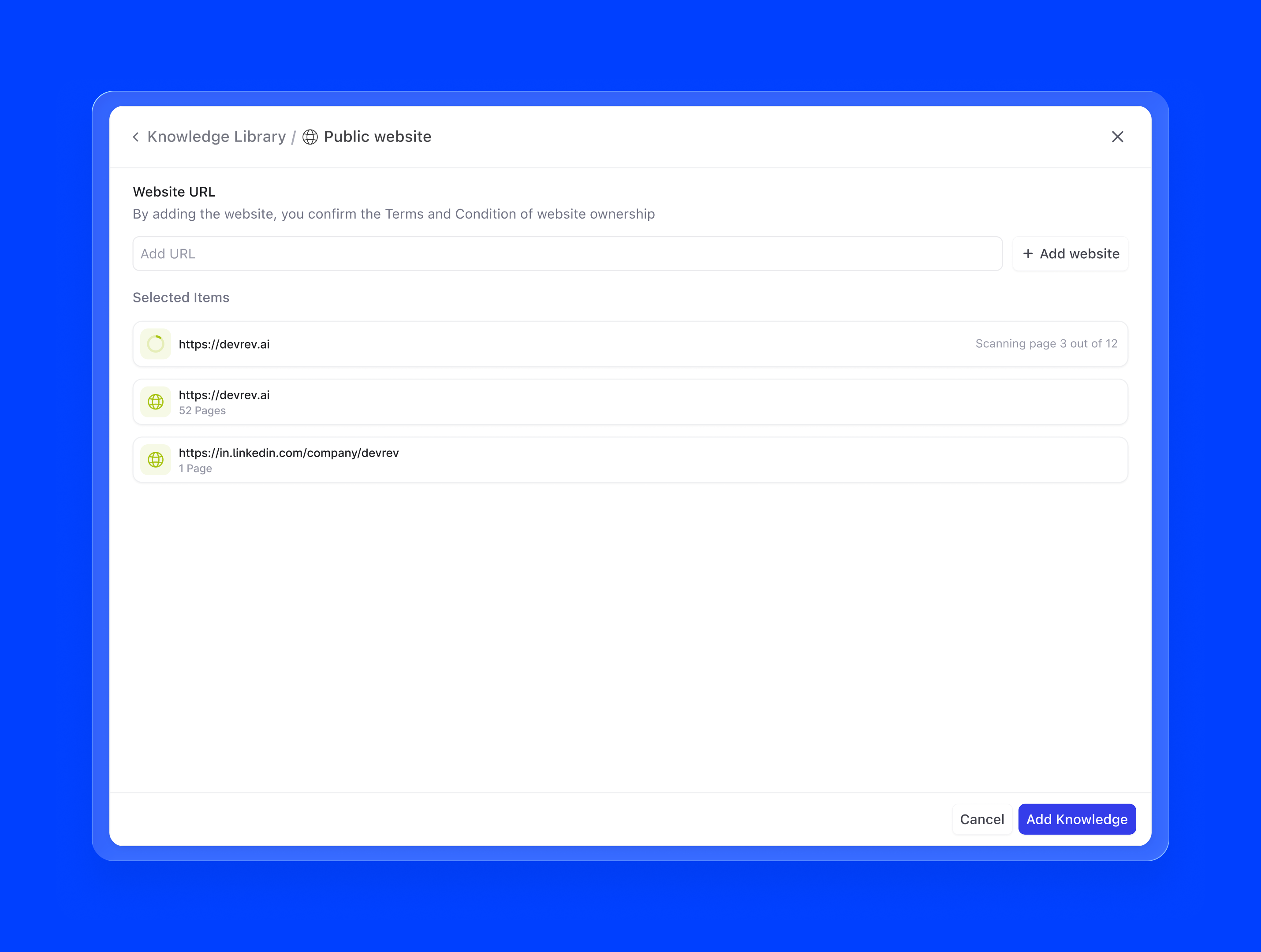 Add knowledge — public website