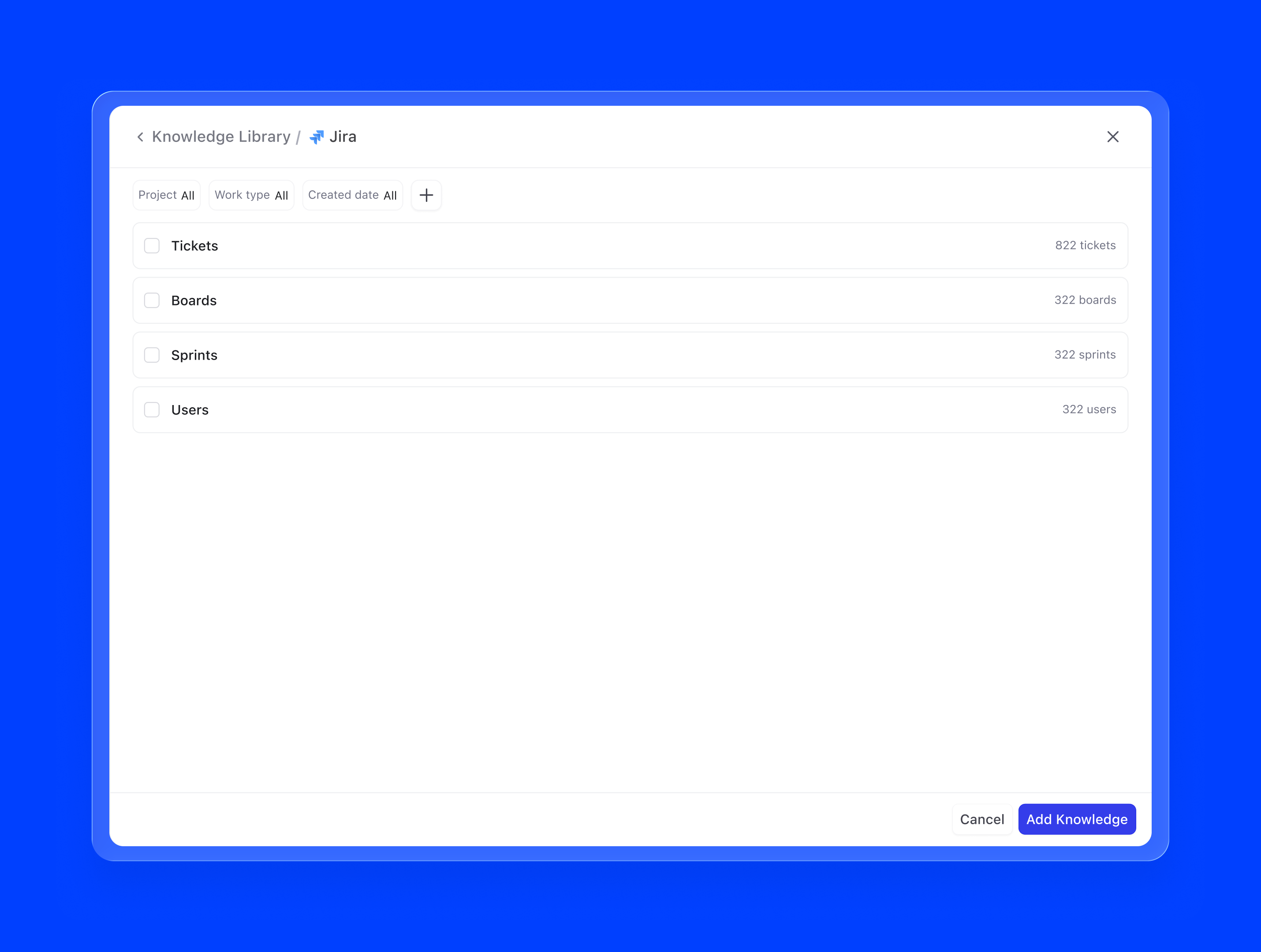 Add knowledge — third-party integrations