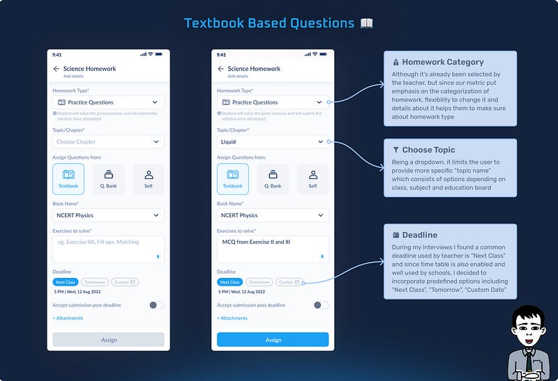 Teacher question-based homework flow — step 1