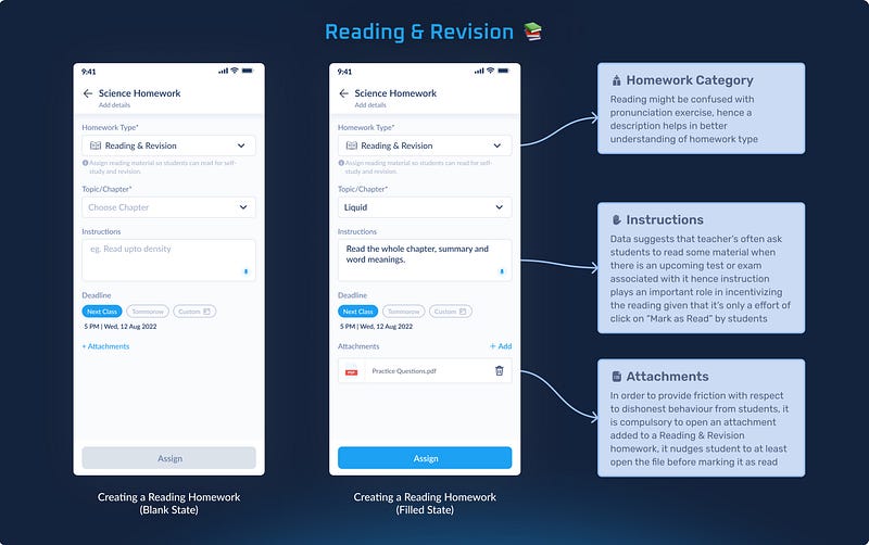 Teacher's flow for reading and revision homework