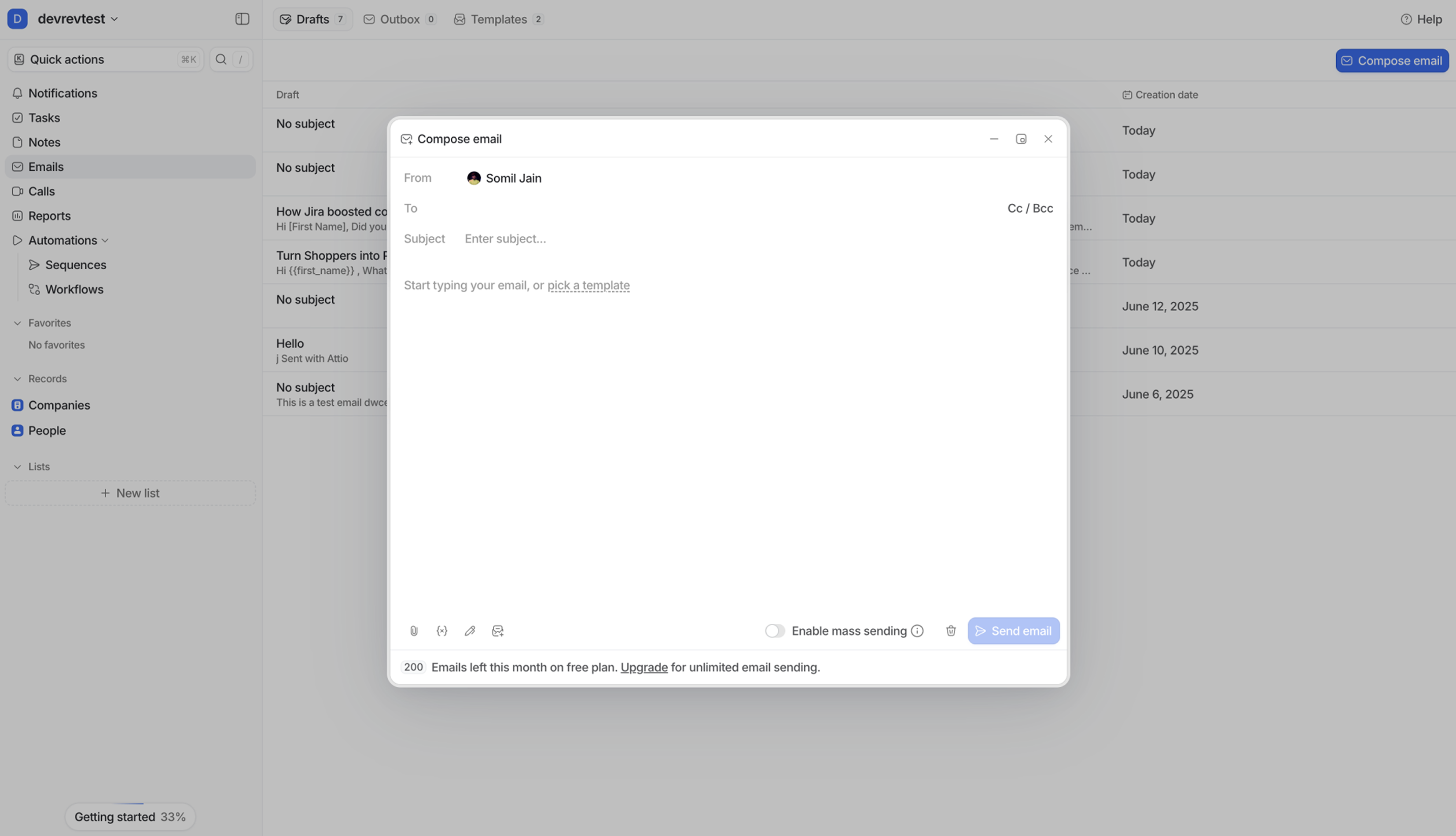 Attio creation modal with smart defaults