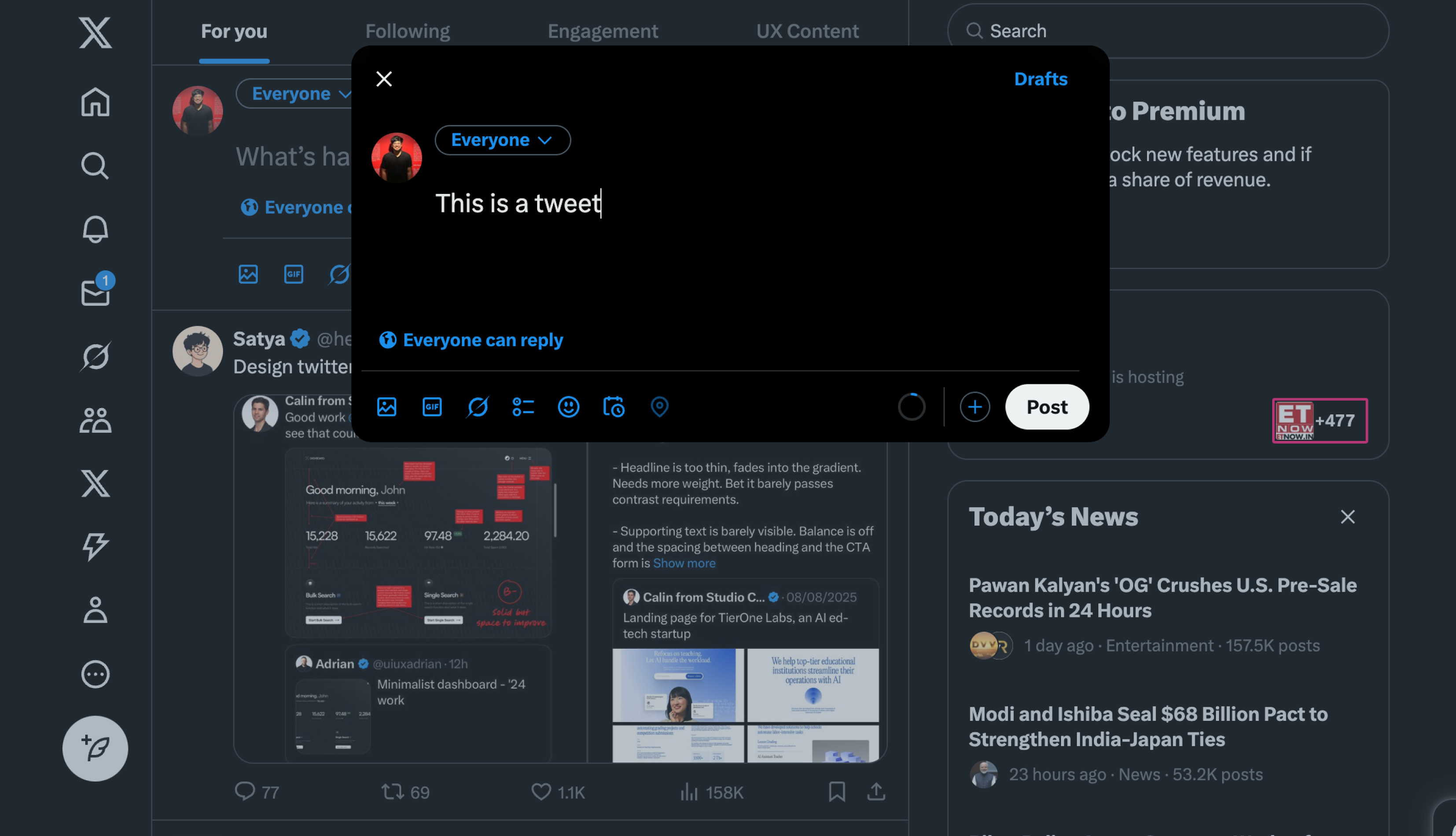 X (Twitter) compose experience — instant and minimal