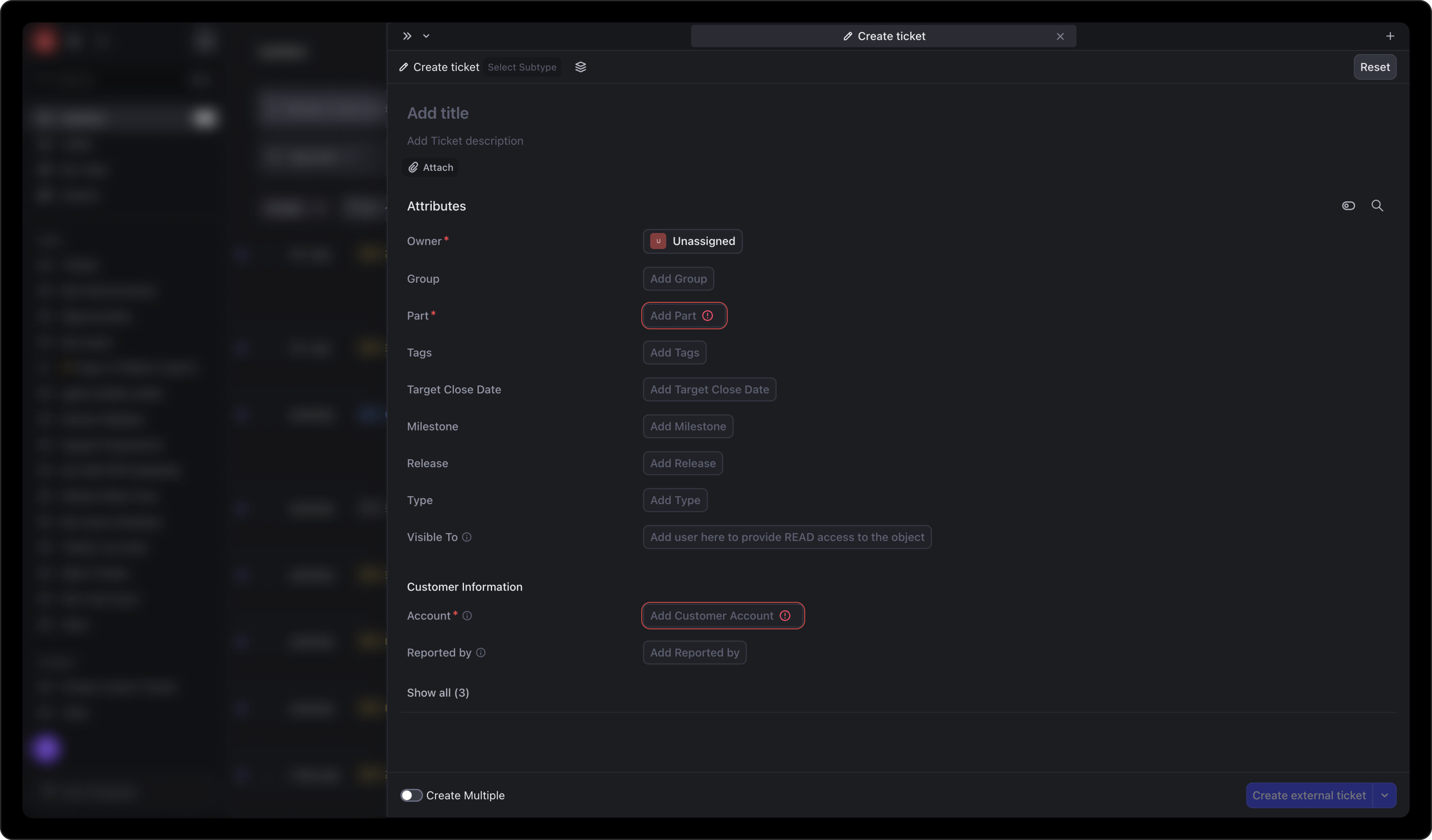 Current side panel creation flow with annotated problems