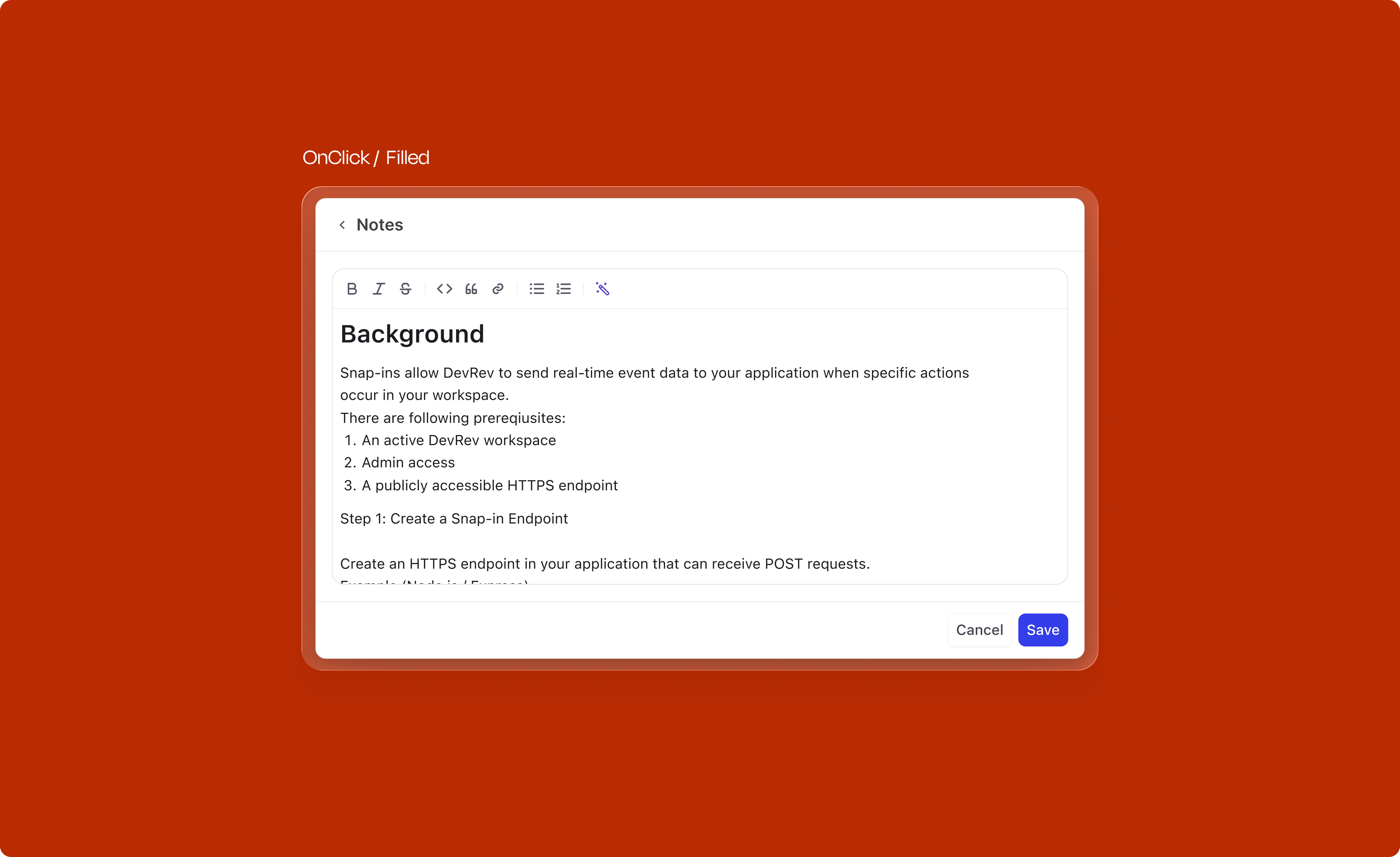 Rich text editor — hover state II