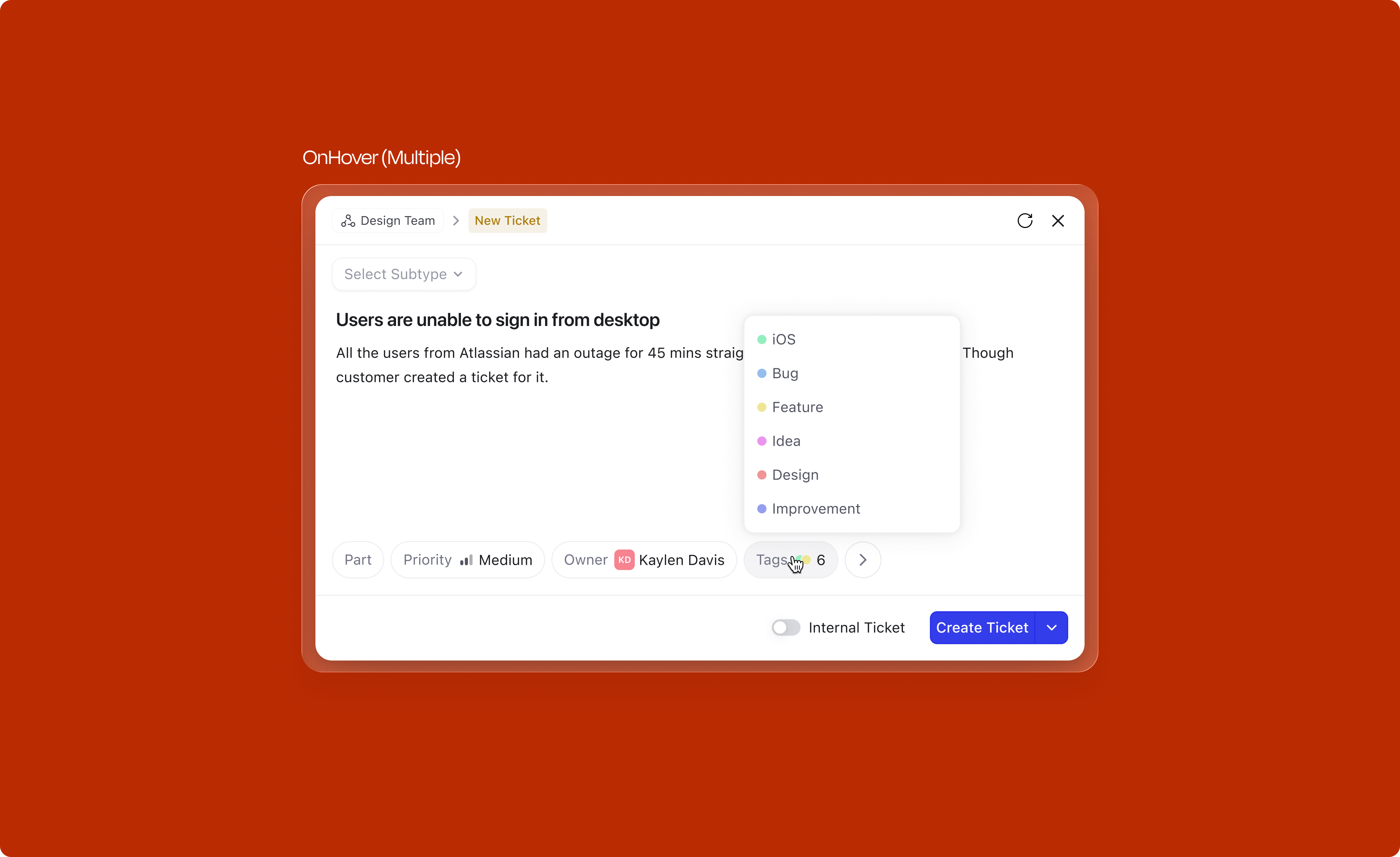 Tags attribute — hover state with selected tags