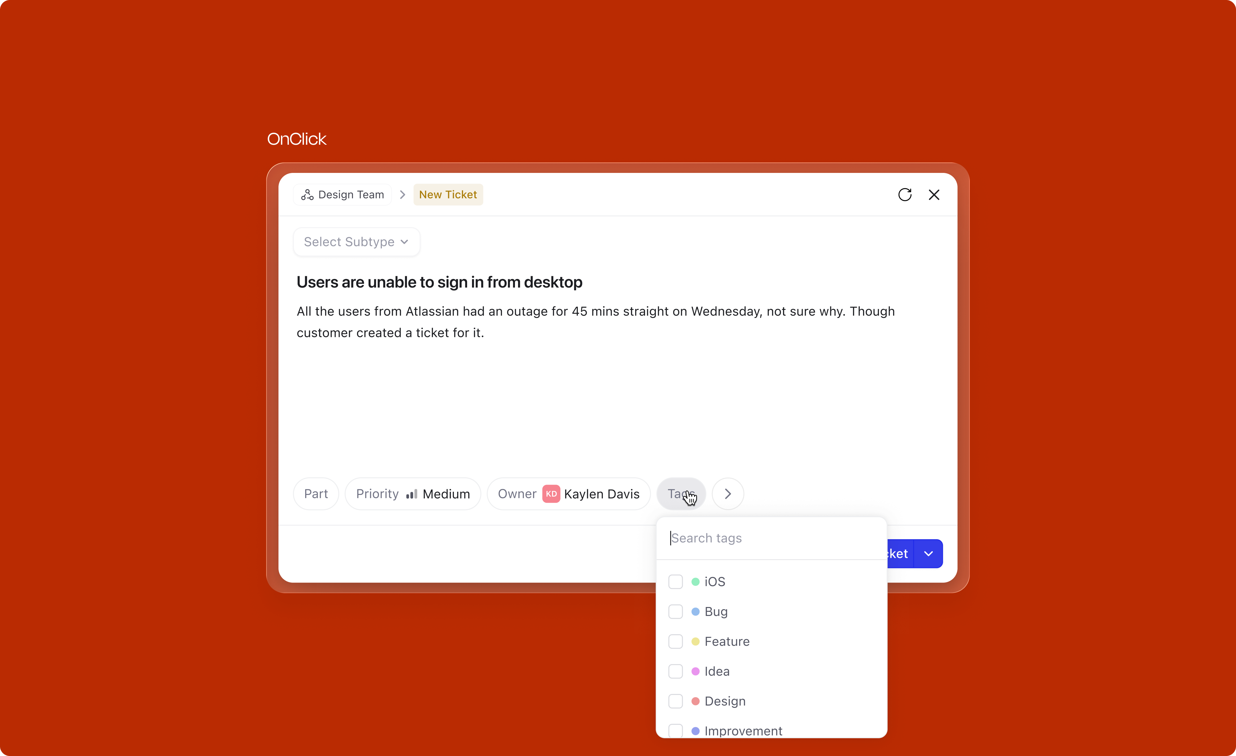 Tags attribute — onclick with dropdown open