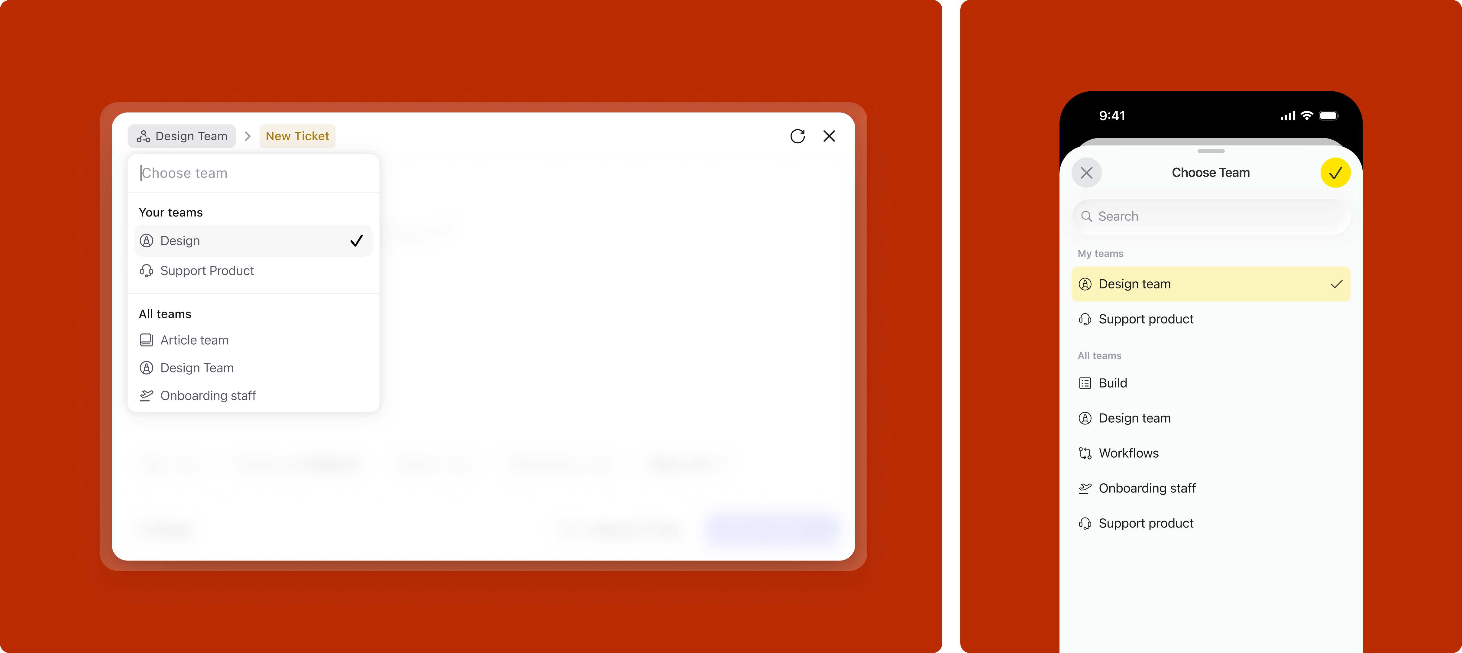 Team switcher on desktop and mobile